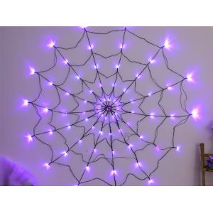 Guirlande Lumineuse Led Toile D'araign&eacute;e Pour Halloween - Lot De 2, Violette, D&eacute;coration Ext&eacute;rieure - Neuf
