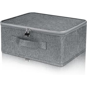 MEVRONISSHOP-Boite de Rangement Avec Couvercle 30cmx20cmx14cm, Bo&icirc;te &agrave; Pharmacie Avec Serrure &agrave; Combinaison, Cube de Rangement Pliable avec Couvercle, Pour Ranger V&ecirc;tements, livres, Jouets, (gris) - Neuf