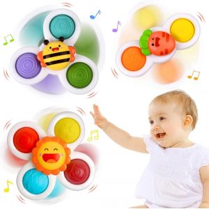 Kal-3 Pièces Jouet Spinner Bebe Ventouse Bébés 1 2 3 Ans, Jouets De Douche Sensoriels, Chaise Haute Enfant Voiture Piscine Jeux D'éveil Cadeau Anniversaire Bebe Filles Garçons - Neuf