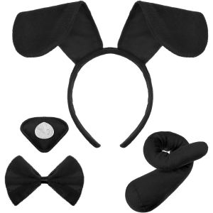 KAL-Oreilles De Chien Deguisement Queue Animal Cosplay Serre-Tête N?ud Papillon Nez Pour Accessoires Carnaval Journée Mondiale Du Livre (Noir) - Neuf