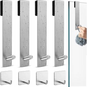 5 Pièces Crochets de Porte de Douche,Crochets Serviette Paroi de Douche Verre,Crochet Douche en Acier Inoxydable,avec 4 Crochets Autocollants,pour Portes de Douches en Verre - Neuf