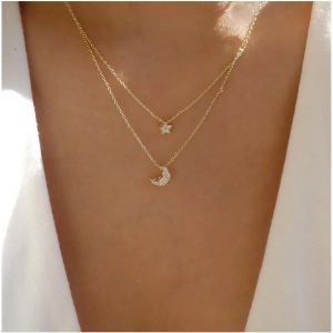 Kal-Collier Bohémien En Cristal Étoile Lune Collier Pendentif Étoile Lune Strass Collier Ras Du Cou Croissant De Lune Doré Collier Étoile Pavé Cz Bijoux Pour Femmes Et Filles Cadeaux - Neuf