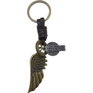 Kal-Porte-Clés Aile D'ange/Cartes De Poker Pendentif Vintage En Cuir Alliage Charme Porte-Clés Décoration Cadeau Pour Femmes Hommes Sac À Dos Bronze - Neuf