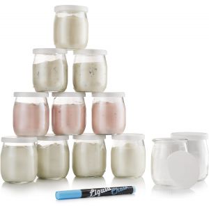 Jexnovashop-Lot De 12 Pots De Yaourt En Verre Avec Couvercles Blancs Hermétiques | Fabrication Française | Yaourtière & Robots (Thermomix, Cookeo, Etc) |142 Ml / 125g | Feutre Craie Effaçable - Neuf