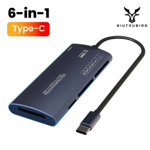 6EN 1 Lecteur de Carte Multifonctionnel Adaptateur de Transfert de Donn&eacute;es USB Haute Vitesse Type C Lecture de M&eacute;moire SD/TF/XD/CF/M2 Pour Appareils Photo Ordinateur--Type C - Neuf
