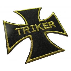 Patch Croix De Malte Triker Noir Et Dor&eacute; 8x8 Cm &Eacute;cusson Thermocollant - Neuf