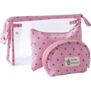 Transparent Maquillage Sac de PVC Imperméable à l'eau Sac de Toilette pour les Femmes de Voyage Cosmétique Sac Pochette de Vacances Sac de Rangement,Rose - Neuf