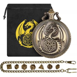 Mini Dnd Lot De Dés Avec Boîtier De Montre De Poche Dragon Steampunk,7 Dés En Métal Polyédrique D&d,Cadeaux Dnd Avec Logo Dragon Sac Cadeau,Accessoires De Jeux De Société Et Jeu De Rôle,Bronze - Neuf