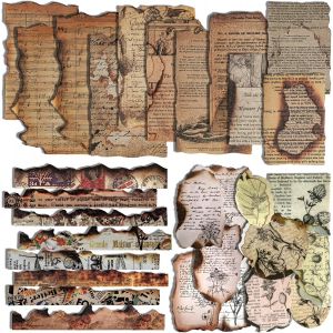 Vintage Burnt Edge Style Retro Paper Set Partition De Musique Antique Papier Décoratif Plante Antique Paper With Stickers For Diary Journal Card Making Paper Craft Diy (Flame) - Neuf