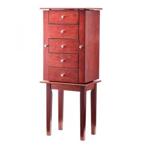 Armoire &agrave; Bijoux sur Pied en Bois-Duoku-Meuble de Rangement-4 Tiroirs, Miroir Rabattable, Compartiments Sup&eacute;rieurs, Poign&eacute;es - Neuf
