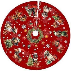 Jupe de sapin de No&euml;l rouge, th&egrave;me chien, d&eacute;corations de No&euml;l pour maman et papa, d&eacute;coration de maison pour les f&ecirc;tes de fin d'ann&eacute;e, jupe de sapin de 91 cm (36 pouces). - Neuf
