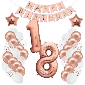 CAUC-&reg; Decoration Anniversaire 18 Ans Or Rose - Ballons Anniversaire - Deco Homme Femme - Ballon 18 Ans - Banniere Joyeux Banderole Guirlande - Neuf