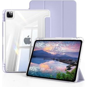 KALANKA-&Eacute;tui pour iPad Pro 11 Pouces 4e/3e/2e/1re G&eacute;n&eacute;ration 2022/2021/2020/2018 avec Porte-Stylo, Coque Antichoc avec Coque Arri&egrave;re Transparente, Fonction Veille/R&eacute;veil Automatique, Violet - Neuf