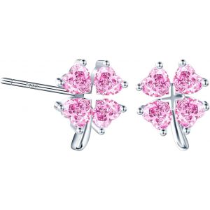 Kal-Argent Sterling 925 Boucles D'oreilles Trèfle En Zircone Rose Pour Femme, Chanceux Clous D'oreilles De Trèfle Pour Filles, Boucles D'oreilles Bijoux Cadeau Anniversaire - Neuf
