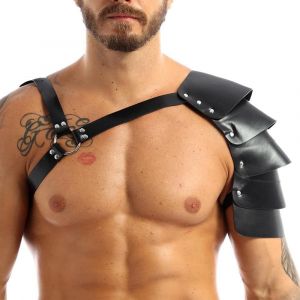 Trahoo-Armure D'épaule En Cuir Pu Médiéval Harnais Corps Poitrine Homme Shoulder Armure Cosplay Guerrier Viking Chevalier Larp Épaulette Réglable Steampunk Gothique Costume Halloween Deguisement - Neuf