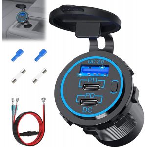 Prise Usb 12V, 1Set Prise De Chargeur De Voiture Usbs Qc3.0 Avec Interrupteur Chargeur Usb Filaire Multi Port, Prise Allume Cigare Pour 1Phone 1Pad Android Phones Adapt&eacute; &Agrave; La Voiture Bateau - Neuf