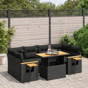 Prolenta Premium - Salon De Jardin 7 Pcs Avec Coussins Noir R&eacute;sine Tress&eacute;e - Neuf