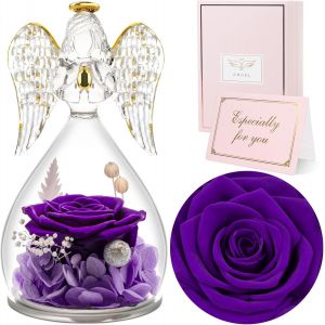 Rose Eternelle Cadeau Femme, Fleur Eternelle avec Ange Figurine, Cadeau Anniversaire Femme, Ange Rose Eternelle pour Maman, Cadeaux Mamie Original, Cadeaux Noel, Saint Valentin, Fete des Meres - Neuf