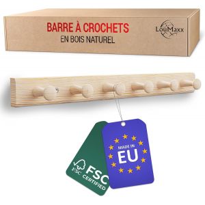 LouMaxx Porte Manteau Mural en Bois de Pin avec 6 Crochets, Pat&egrave;re Murale pour Enfants - Porte-Manteau en Bois de Pin Non Trait&eacute;. - Neuf