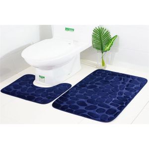 Ensemble de 2 tapis de bain antid&eacute;rapants carr&eacute;s et en forme de U pour le sol de la salle de bain et le si&egrave;ge de toilette - Neuf