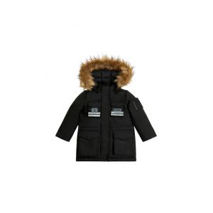Parka Gar&ccedil;on Hiver Noir &Agrave; Capuche Fourrure Guess - Neuf
