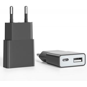 LORANKA-Prise pour c&acirc;ble de Charge USB, 5V 1A 2Port USB C+ A Prise Secteur Chargeur, 5W Prise de Charge, Adaptateur de Prise Adaptateur pour iPhone, Galaxy, Xiaomi,Huawei (Epaisseur 1.45cm/2paquet) - Neuf