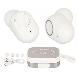 Écouteurs Bluetooth Stéréo IPX7 Étanche Heavy Bass Écouteurs sans fil avec miroir Affichage numérique Étui de charge Blanc - Neuf