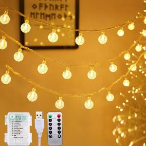 KAL-Guirlande Lumineuse À 100 Led En Forme De Globe, 15 M Avec Télécommande, Alimentation Usb Ou Piles, 8 Modes Pour Intérieur Et Extérieur, Pour Noël, Fête, Chambre, Balcon, Tonnelle, Jardin, - Neuf