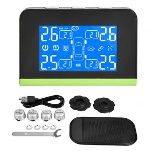 Systeme de surveillance de la pression des pneus TPMS solaire sans fil, ecran LCD avec 4 capteurs externes - Neuf