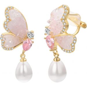 Kal-Rose Bleu Zirconium Papillon Clou/Clip Boucles D'oreilles Pour Femmes Plaqué Or Gouttes D'eau Perle Pendantes Boucle Oreille Chic Bijoux - Neuf