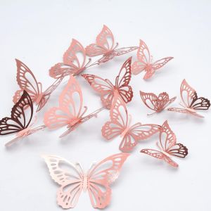 24 pcs 3D Papillon Stickers Muraux, Autocollants Combinaison 3D Papillon Stickers Combinés Décoration Maison DIY Amovibles Papier Décora pour Maison,Salon,Chambre,Décor Fête(RoseOr) - Neuf