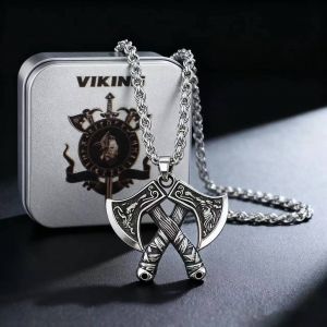 Yq 316l Acier Inoxydable Viking Hache Pendentif Chaîne Collier Pour Hommes Bijoux Accessoire Cadeau Livraison Directe Articles--Have Box - Neuf