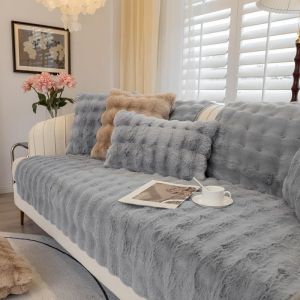 CAUC-Housses de coussin de canap&eacute; en peluche &eacute;paisse et douce - Housse de canap&eacute; antid&eacute;rapante 1 2 3 places, housse de coussin de canap&eacute; en fausse fourrure en forme de L pour le salon (Gris clair, 70 - Neuf