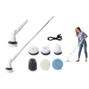 Brosse &Eacute;lectrique Rotative Sans Fil Avec 6 T&ecirc;tes De Brosse Et Poign&eacute;e R&eacute;glable - Neuf