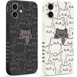 LORANKA-2 Pi&egrave;ces Coque pour iPhone 17 6,3 Pouces, &Eacute;tui de Protection avec Aesthetic Design Motif, Antichoc Silicone TPU Anti-Rayures Housse Etui Bumper Cover pour iPhone 17, Chat - Neuf