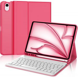Coque Clavier pour iPad Air 11"" (M2/M3) 2024/2025, AZERTY Fran&ccedil;ais Clavier Bluetooth Magn&eacute;tique D&eacute;tachable avec Fente pour Stylo pour Air 11 Pouces M2/M3 2024/2025, Rouge - Neuf