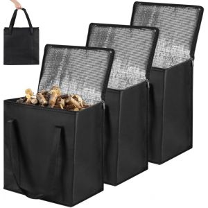Ulteronixshop-Lot de 3 bo&icirc;tes de rangement pour granul&eacute;s de bois, sac de rangement pour granul&eacute;s de carburant pour fumoir, conteneurs de stockage de granul&eacute;s de bois noir pour ext&eacute;rieur, camping, piq - Neuf