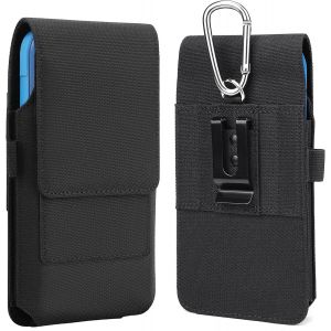 KALANKA-Housse de Ceinture en Nylon pour T&eacute;l&eacute;phone Portable avec Clip en M&eacute;tal et Crochet de Carabiner &iquest; Portable verticalement et horizontalement &iquest; Housse de Ceinture pour iPhone 16, 16 Pro, 15, 15 - Neuf