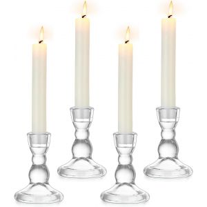 Kalanka-Bougeoirs En Verre Pour Bougies Coniques: 2 Pcs Porte-Bougies Transparent En Vrac Pour Centre De Table Bougeoir Vintage Chandelier Moderne Pour Mariage, Noël Ou Décoration De La Maison - Neuf