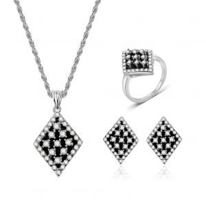 Ensemble Collier, Boucles D'oreilles Et Bague Avec Pendentif En Strass De Forme Geometrique Exquise, Cadeau Pour Femme - Neuf