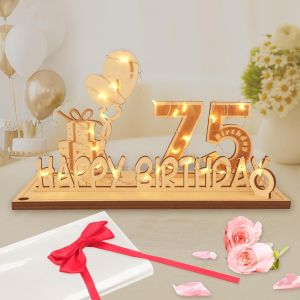 Carte Anniversaire 75 Ans, Décoration d`anniversaire Cadeau Homme Femme avec Chaîne Lumineuse LED & N?ud Papillon & Papier Cadeau, Panneau en Bois Cadeau Argent Décoration de Table Livre d'or - Neuf