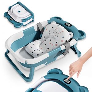Baignoire Bébé Pliable - Thermomètre Et Coussin Inclus - Bear - Green | Superbe Bebe - Neuf