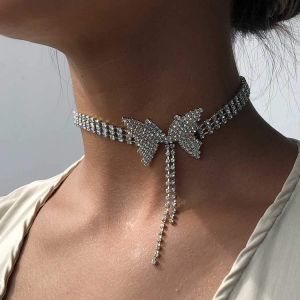 Kal-Etincelant Strass Pampilles Tour De Cou Paillettes N?ud Papillon Collier N?ud Papillon Chaîne De Tennis Fête Boîte De Nuit Mariage Bijoux Fantaisie Pour Femmes - Neuf