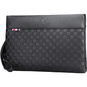 nzqaf-Pochette Homme Cuir Pochette Sac Business Grande Capacité Pochette Pochette Sacs à main Cartes fendues Poches avec fermeture éclair Portefeuille Homme avec dragonne Poignet Sac Travail Voyage C - Neuf