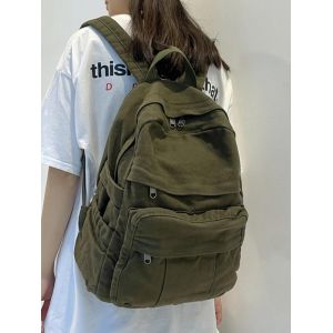 KALEC-Toile Femmes Sac À Dos Fille Sac D'École Grande Capacité Sacs À Dos Vintage Pour Les Étudiants Décontracté Femme Voyage Sac À Dos,Green - Neuf