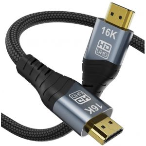 CFRY-16K HDMI 2.2 C&acirc;ble 2M 6.6Ft Haute Vitesse 96Gbps 12Bit 16K@60Hz 8K@240Hz 4K@480Hz Support HDCP 3D HDMI Connection Tress&eacute;e Plaqu&eacute; or UHD HDR compatible avec PS5 moniteur TV - Neuf