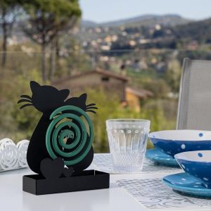 Support Spirale Anti-Moustiques,Porte-Encens,Porte-Plante en Métal pour Intérieur et Extérieur,16x5x18 cm,Chats,Noir - Neuf