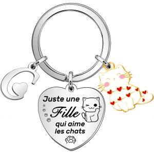 Tianyi-Cadeau Chat Pour Femme Fille Cartoon Porte Cl&eacute;s Chat Initiales Porte - Cl&eacute; Pour Fille Amoureux Des Animaux Bijoux Pour Fille Cadeaux No&euml;l Anniversaire - Neuf