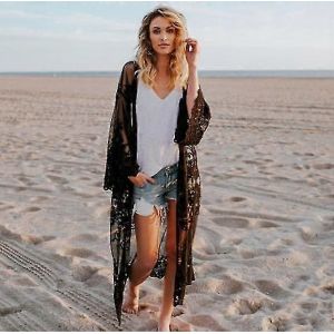 Cardigan En Dentelle Pour Femme, Kimono Long, Transparent, Motif Floral, Crochete, Pour La Plage - Neuf