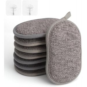 KALANKA-8 Pcs Eponge Reutilisable Lavable avec 2 Pcs Crochet Autocollant, Eponges Lavables Reutilisables &Eacute;ponges Lavables Et R&eacute;utilisables R&eacute;versible et Bouble Action pour La Vaisselle Cuisine Verre - Neuf